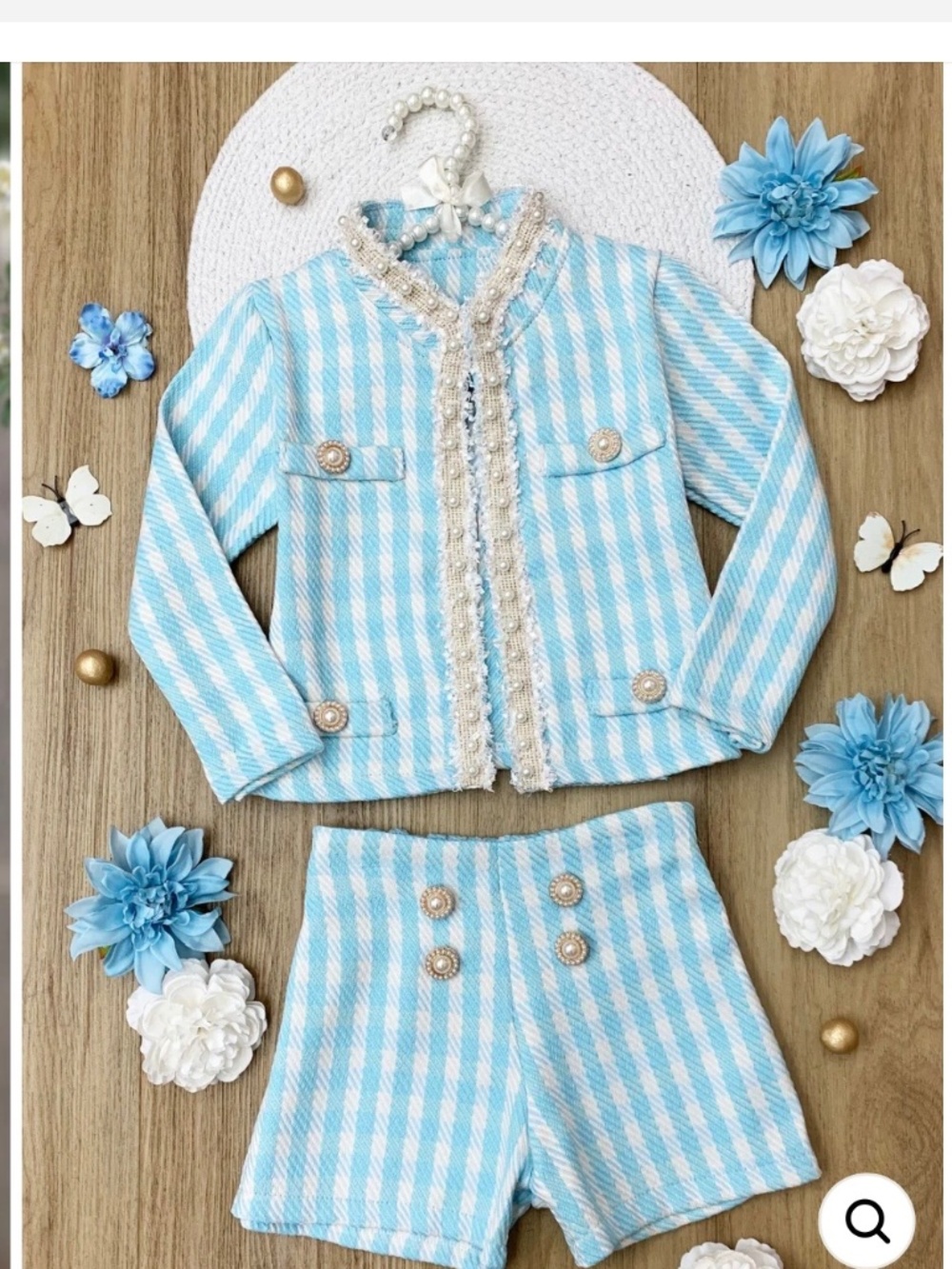 NWT, Mia Belle Girls Blue & White gingham blazer/ short set, size 10-12